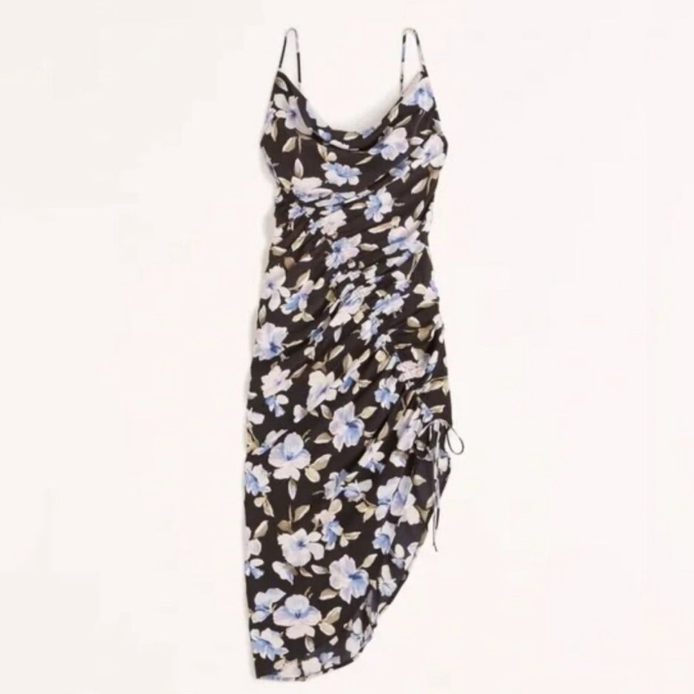Abercrombie & Fitch Black Floral Slip Dress with Light Blue Flowers